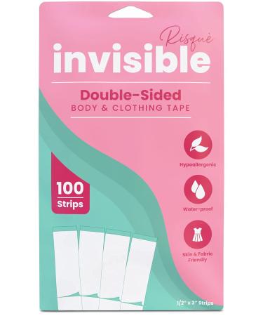 Double Sided Tape for Fashion Clothes Skin | Fabric Tape & Body Tape | Strong Multi Use Transparent Clear Color | Fabric and Skin Friendly for All Skin Shades (100 Strips)
