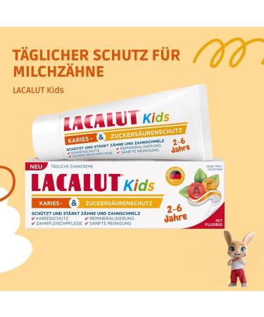  Lacalut Lacalut Kids 2-6 years 55 ml Children's toothpaste with highly effective protection against cavities and sugar acid Toothpaste with bi-phase technology and vitamins A and E - Buy Online on GoSupps.com