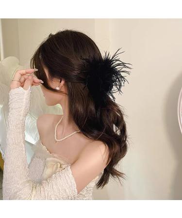 Asudaro Hair Clip With Feathers And Ruffles Elegant Hair Clips For Women Large Non Slip Hair Clips For Thick Hair Feather Hair Clips White Black - Buy Online on GoSupps.com