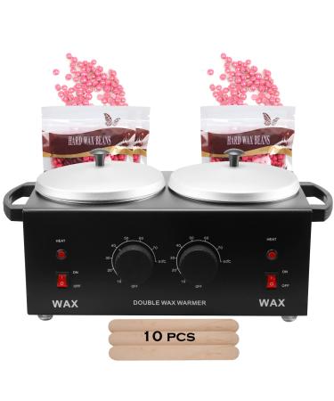 ChoJiah New Upgrated Black Double Wax Warmer Professional More Faster Melted Wax Beads for Hair Removal with Non-Stick Pot Black (with wax beans,wax sticks)