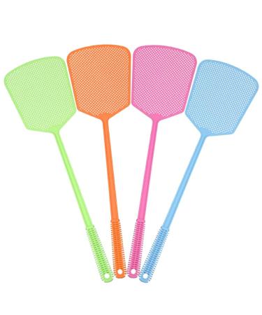 Fly Swatter, 4 Pack Strong Plastic Fly Swat Set with Long Flexible Handle Manual Heavy Duty Fly Swatters Assorted Colors