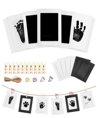 MOXTOYU Baby Handprint and Footprint Kit 3 Baby Handprint Ink Pads with 6 Imprint Cards Safe Clean-Touch Ink Pad for Baby Hands and Feet Pet Paw Print Kit 4 Cute Clips Perfect Newborn Baby Gift 30 PCS