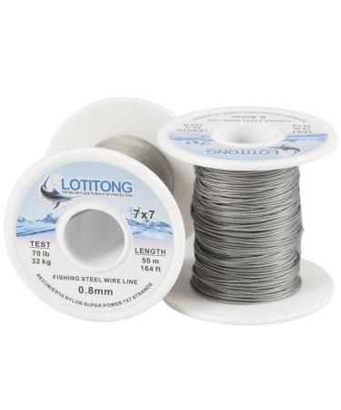 LOTITONG 50 Meters 70 Pound Test Fishing Steel Wire line 7x7 Strands 0.8mm Trace Coating Wire Leader Coating Jigging Wire Lead Fish Jigging Line Fishing Wire Stainless Steel Leader Wire