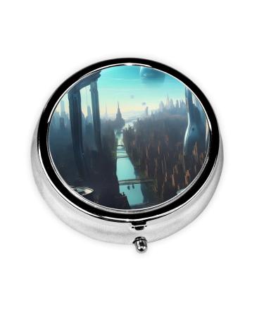 Cities of The Futureround Pill Box 3 Compartment Round Pill Box Organizer Portable Travel Pill Box for Traveling.