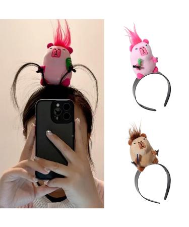 Plush Animal Headbands - Makeup AnimalCartoon Capybara Headband Decor Cute and Fun Photo Props Capybara Shape Face Washing Tool for Sports Shower Makeup Face Wash and Skincare (Coffee+Pink)