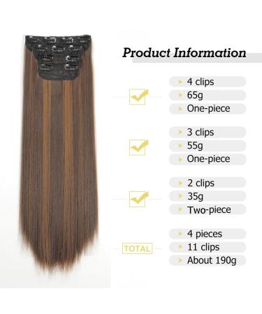 YDDM Clip-In Hair Extensions - 24 Inch Synthetic Smooth Realistic Look - 4Pcs 8H27# - Affordable & Easy to Use - Buy Online on GoSupps.com