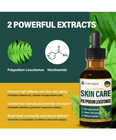 Polypodium Leucotomos Extract Skin Care Drops with Nicotinamide - Liquid Supplement Supports Anti-Aging Combats Free Radicals and Promotes Skin Health & Immunity. 2oz Original 2 Fl Oz (Pack of 1) - Buy Online on GoSupps.com