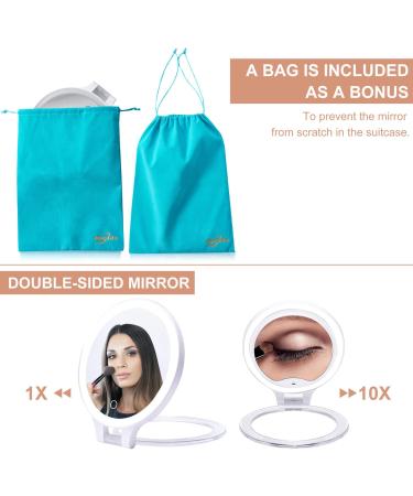 Foldable Double Sided Tabletop Mirror - Rechargeable Lighted Magnifying 10X and 1X Mirror with 3 Colors Light - Adjustable Foldable Handle for Makeup/Travel - 07x08inches - Buy Online on GoSupps.com