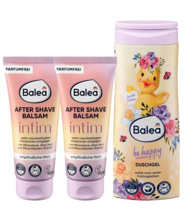 Balea 3-Set Main care: After shave balm Intimate gentle care of the outer intimate area acts with a shaved irritation (2 x 100 ml) + shower gel Be Happy cream shower (300 ml) 500 ml