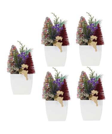 HOMSFOU 5pcs Christmas Simulation Potted Plant Tiny Christmas Tree Christmas Pine Tree Artificial Plant for Desk Decor Fake Plant Christmas Plant Decoration Small Plant Plastic Office Mini Goldenx5pcs 21X11cmx5pcs