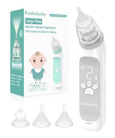 Koalababy Large Flow Electric Nasal Aspirator, 2023 Newest Nose Sucker for Baby, Booger Sucker, Nose Cleaner for Toddlers with 3 Silicone Tips, 3 Suction Levels, Music & Light Soothing Function, Grey
