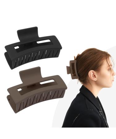 YEEPSYS Hair Claw Clips  Hair Accessories for Women and Girls Thin Hair  Strong Hold Hair Clip (3.5 inch  Matte Black+ Brown)