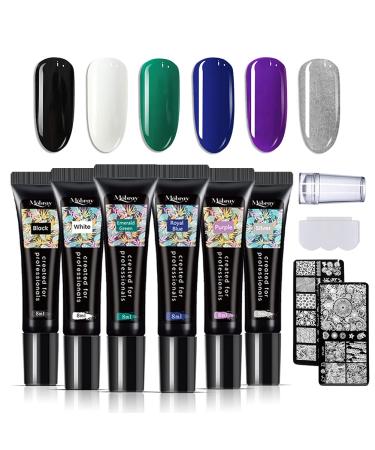 Mobray Nail Stamping Polish Gel, 6 Colors Nail Stamper Kit with 1*Head Stamper and 1*Scraper and 2*Leaves Flowers Animal Image Stamping Plate for Nail Art. kit 1