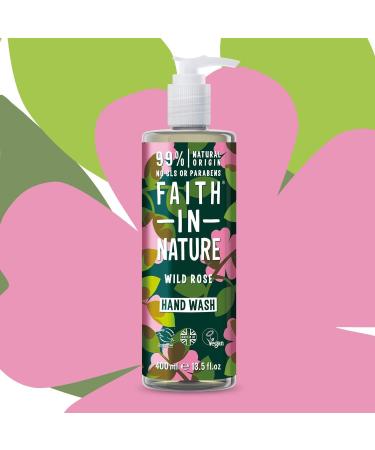 Faith In Nature Wild Rose Hand Wash 400ml - Vegan, Cruelty-Free, No SLS or Parabens - Buy Online on GoSupps.com