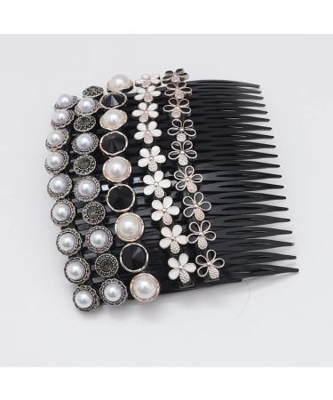 Aoxmas 5PCS 20 Teeth Inserted Hair Comb Bangs Hairpins Pearl Flower Rhinestone Buttons Hair Clip Headwear Hairband Women Hair Accessories