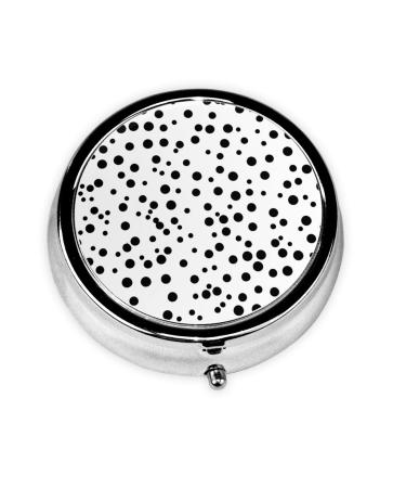 Black and White Polka Dotround Pill Box 3 Compartment Round Pill Box Organizer # Portable Travel Pill Box for Traveling.