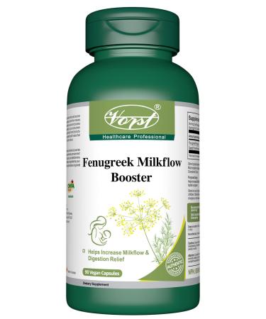 VORST Fenugreek Milkflow Booster 1000mg (500mg Per Capsule) 90 Vegan Capsules | Lactation Supplement for Increased Breast Milk Supply Suitable To Use As Breastfeeding Vitamins | Includes 6mg Sweet Fennel Extract | Powder Pills | 1 Bottle 90 count (Pack of