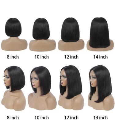 Short Straight Bob Human Hair Wig 8 Inch - Brazilian Virgin Lace Front Wig for Black Women with Baby Hair - Natural Black - Pre Plucked - 13x4 Frontal Wig - Buy Online on GoSupps.com