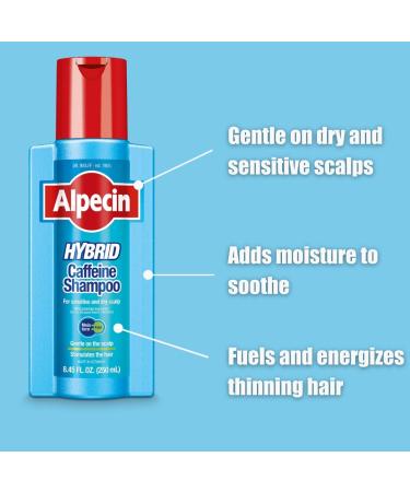 Alpecin Hybrid Caffeine Shampoo for Men with Dry, Itchy, Sensitive Scalps - Moisturizes Thinning Hair for Natural Growth - 8.45 fl. oz - Buy Online on GoSupps.com