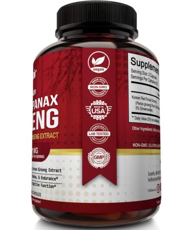 NutriFlair Korean Red Panax Ginseng 1600mg | 120 Vegan Capsules - High Potency 5% Ginsenosides Extract Powder Supplement for Energy Boost, Focus, and Performance - Non-GMO - Buy Online on GoSupps.com