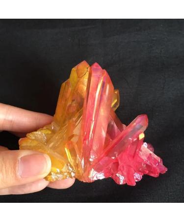 for Aura Crystal Cluster Natural Titanium Coating Quartz vug red and Yellow Plating Stone Flower CrystalsHome Decor Crystal Cluster