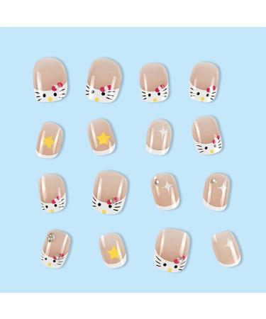 Buy Mrcuvaryas Cute French Press On Nails - Short 24-Piece Angular Acrylic Nail Tips with Pearl Gloss | White Cat French Fingernails for Women & Girls - Buy Online on GoSupps.com