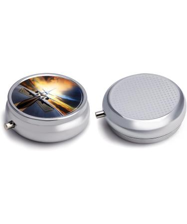 Round Pill Box Backpack - Airplane Print 3 Compartment Portable Medicine Organizer - Decorative Metal Pocket Pill Case - Buy Online on GoSupps.com