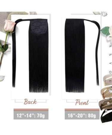 Easyouth Jet Black Human Hair Ponytail Extension 16 Inch 80g - Clip In, Soft & Thick Wrap Around Ponytail - Buy Online on GoSupps.com