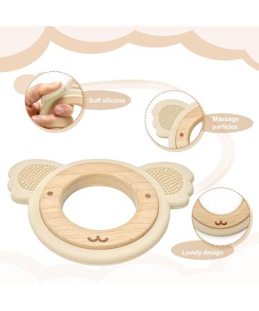 Natural Wood & Bear Silicone Bite Ring - Eco-Friendly Baby Teether Toy | BPA Free Safe Birth Gift - Buy Online on GoSupps.com