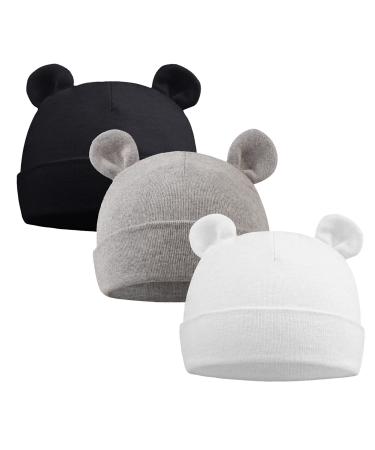 XIAOHAWANG Newborn Hospital Hat Preemie Boys Girls Beanie Cotton Bear Ears Infant Baby Hats 0-6 Months 0-6 Months Bear(white+black+gray)
