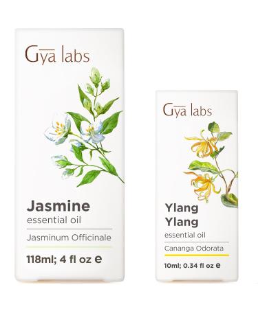 Jasmine Essential Oil for Diffuser (4 Fl Oz) & Ylang Ylang Essential Oil for Skin (0.34 Fl Oz) - Aromatherapy Grade Essential Oils Set - Gya Labs