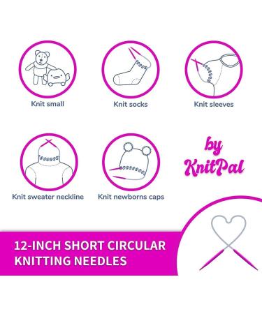 KnitPal 12-inch Short Circular Knitting Needles Set - 11 Sizes for Babies, Sleeves, Socks - Free Patterns eBook - US 0-10 (2-6mm) - Buy Online on GoSupps.com