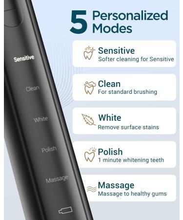 Electric Toothbrush with 6 Brush Heads Electric Toothbrushes Fast Charge 3 Hours Last 60 Days Rechargeable Electric Toothbrush for Adults and Kids (Black) Black 1 count (Pack of 1) - Buy Online on GoSupps.com