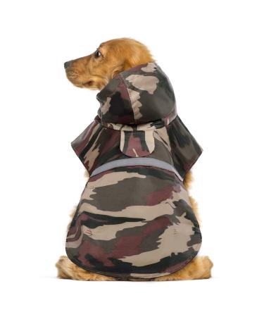 KOESON Dog Raincoat Waterproof Pet Rain Jacket, Reflective Adjustable Dog Rain Poncho Slicker with Leash Hole, Camouflage Lightweight Rainproof Hoodie Clothes for Medium Large Dogs Brown XL X-Large Brown Camo