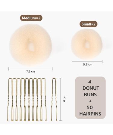 Hair Bun Shaper Set with 4 Sizes Beige Donut Bun Maker + 50 Bobby Pins - Perfect Chignon Bun Styling Kit for Dancer Ballet Girls - Buy Online on GoSupps.com