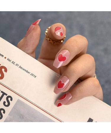 Sethexy long ballerina false fingernails pink coffin nails glossy false wrong nails shiny nails with glue 24st acrylic art nail tips to press on for women and girls