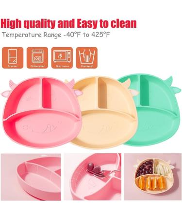 Non-Slip Silicone Baby Suction Plate Set with Divided Placemat - Green | Includes Bendable Fork & Spoon | Toddler Feeding Plate for Self Feeding Training - Buy Online on GoSupps.com