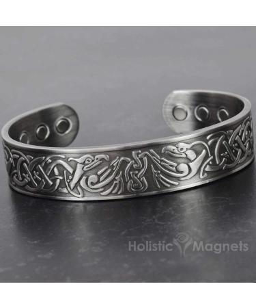 Wide Copper Magnetic Bracelet for Men Copper Wristband Pewter Plated Holistic Magnetic Band with 6 Strong Magnets Adjustable- Viking Eagle -VEP (M: Wrist 16.5-19.5cm/6.5-7.7") - Buy Online on GoSupps.com
