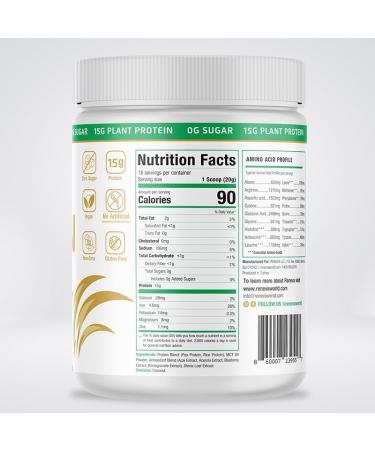 RENEVA Vegan Protein Powder - 15g Plant-Based Protein | Gluten Free Dairy Free Zero Sugar | 12.7 Ounce Resealable Canister - Buy Online on GoSupps.com