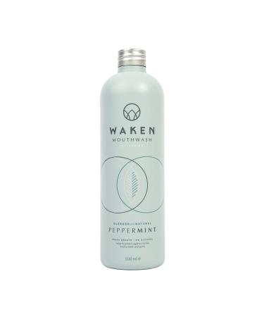 Waken Pepppermint Mouthwash for Fresh Breath 100 Natural Flavours Alcohol Free with Added Fluoride No Artificial Colours or Flavourings Vegan Sustainable Award Winning Peppermint 500 ml