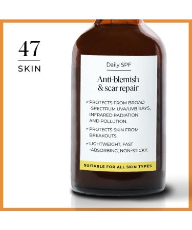 47 Skin Daily SPF 30 - Sunscreen with Silver Chitoderm to Prevent Breakouts - Contains Hyaluronic Acid Vitamin E Allantoin and Aloe Vera - Protects from Broad-Spectrum UVA/UVB Rays - 50ml - Buy Online on GoSupps.com