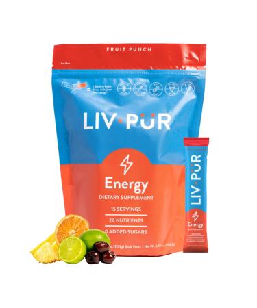 Energy Supplement Powder | Supports Focus & Mental Clarity | Slow-Absorbing Natural Caffeine Jitter-Free Energy | Vitamins B12 & C | NSF Certified for Sport | Fruit Punch 15 Sticks