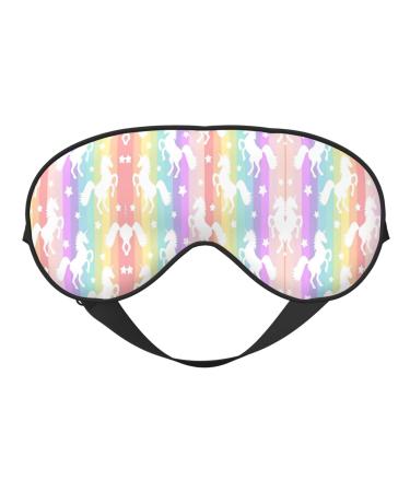 Unicorns On Colorful Stripes Print Soft Adjustable Sleep Eye Mask Blackout Silk Light Pressure Blindfold for Men Women