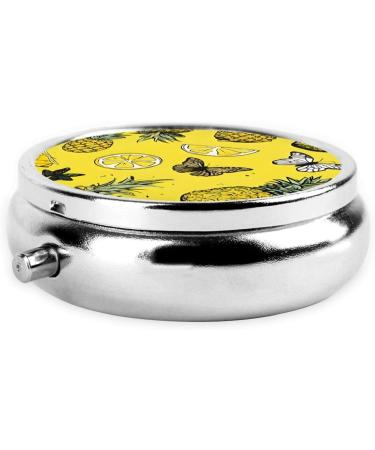 Fashion Pineapples Round Pill Box - 3 Compartment Mini Decorative Pill Organizer for Travel & Vitamins - Buy Online on GoSupps.com