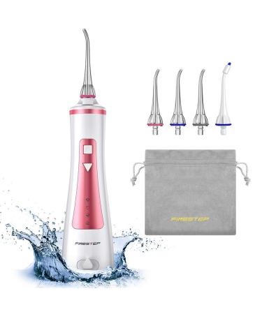 Water Dental Flosser Cordless for Teeth - 4 Modes Dental Oral Irrigator, Portable and Rechargeable IPX7 Waterproof Water Teeth Cleaner Picks for Home & Travel - Water Flosser for Oral Care Pink