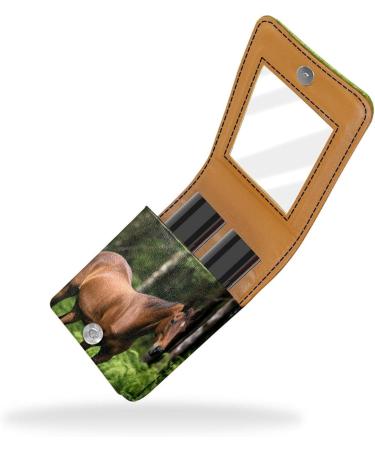Travel Lipstick Organizer Case - Portable Makeup Bag with Mirror | Brown Horse Design - Ideal for International Shipping - Buy Online on GoSupps.com