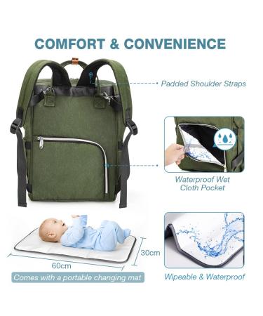 Lekebaby Dark Green Diaper Backpack - Multifunctional Large Capacity Baby Bag with Diaper Pad for Travel | Ideal for On-the-Go Parents - Buy Online on GoSupps.com