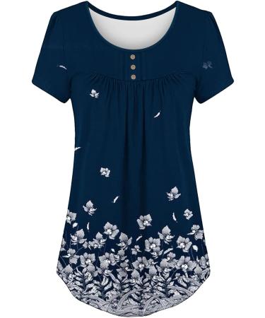 KICILVS Womens Floral Printed Tunic Top - Short Sleeve Henley V-Neck Tee | Casual Dressy Blouse for Leggings | Navy XXL - Buy Online on GoSupps.com