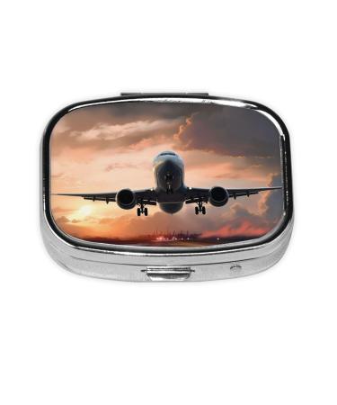 Airplane Art Printing 2 Compartment Small Pill Case Cute Small Pill Box Purse Pill Boxs Travel Pill Organizer for Pocket Purse and Travel Gifts