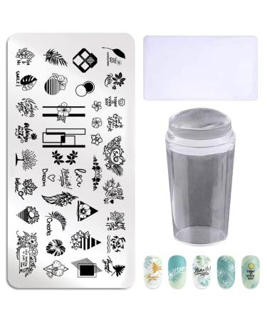 3-piece nail design stamping plate set with silicone stamp and scraper made of stainless steel nail art image templates set J18